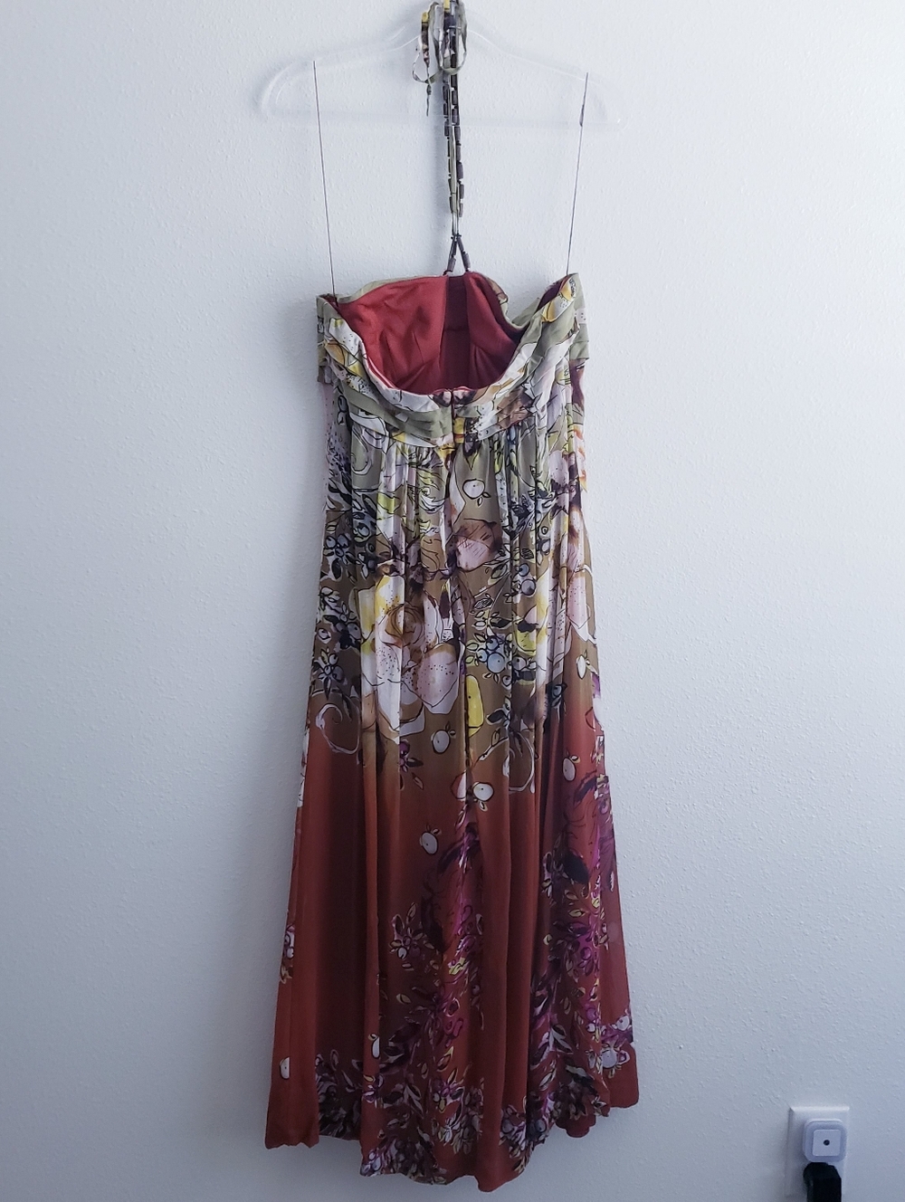Adrianna Papell Floral Lined Vintage Halter Silk Ombre Midi Dress - Picture 7 of 11